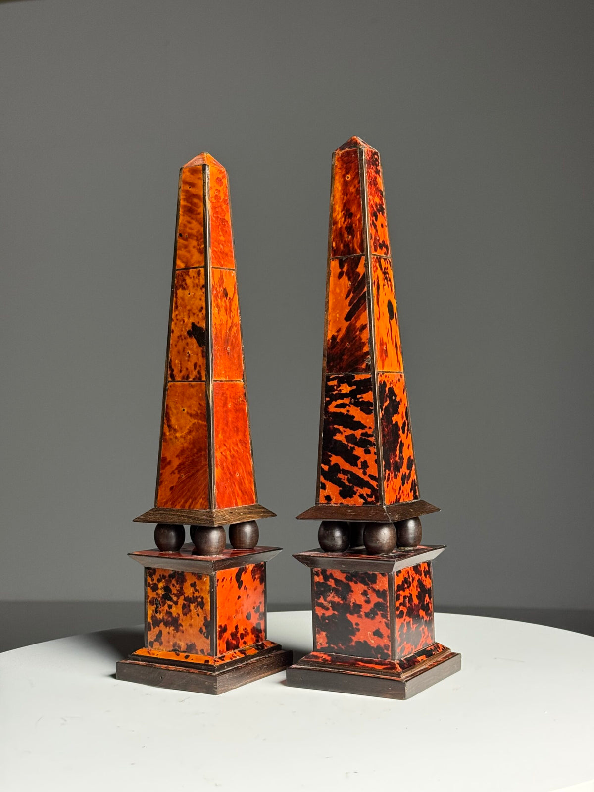 Pair of French Tortoiseshell and Ebony Obelisks, 1920 to 1940, photo 1