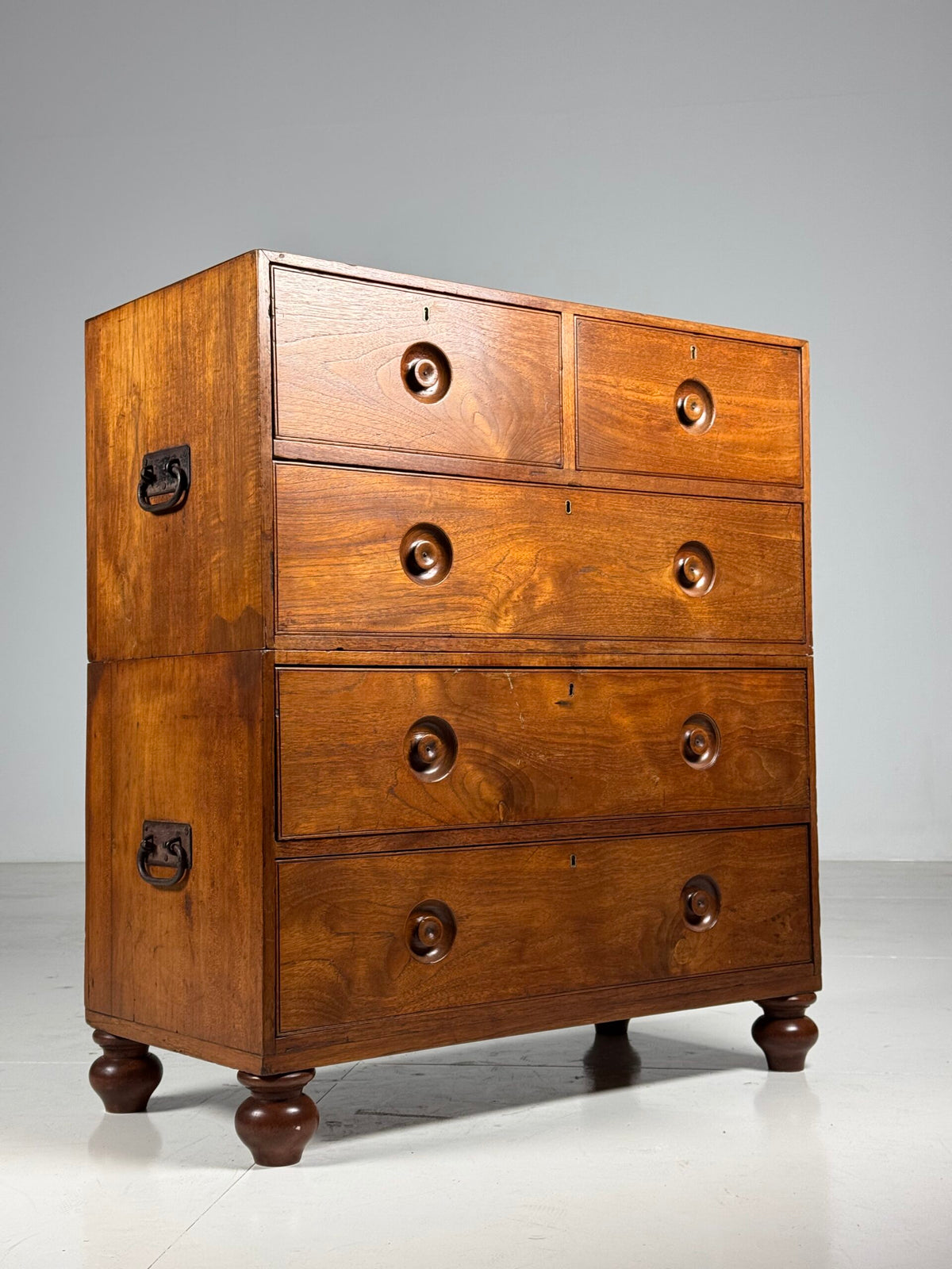 Anglo-Indian Teak Campaign Chest of Drawers, 19th Century, photo 13