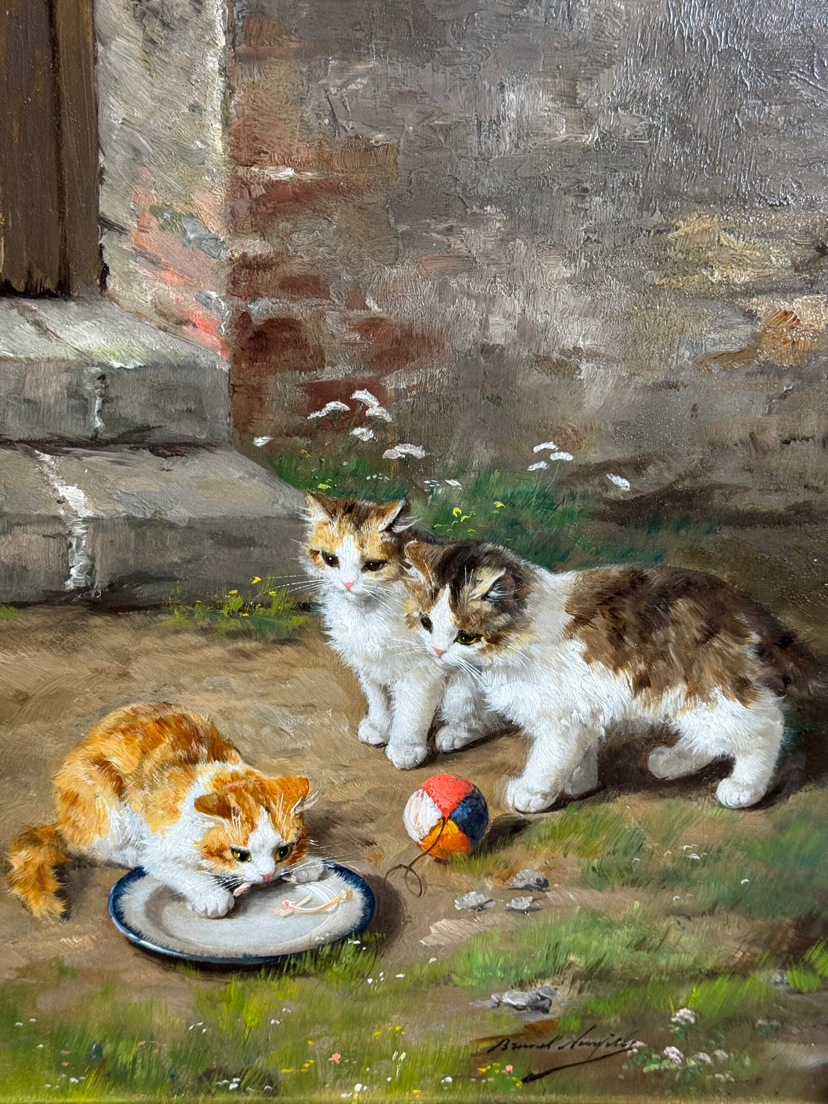 Oil Painting of Playing Kittens by Alfred Arthur Brunel de Neuville, photo 1