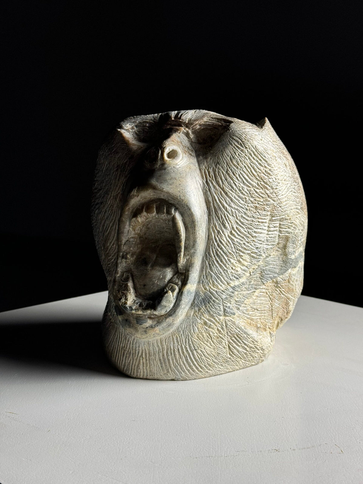 Hand Carved Stone Head of a Screaming Monkey, 20th Century, photo 15