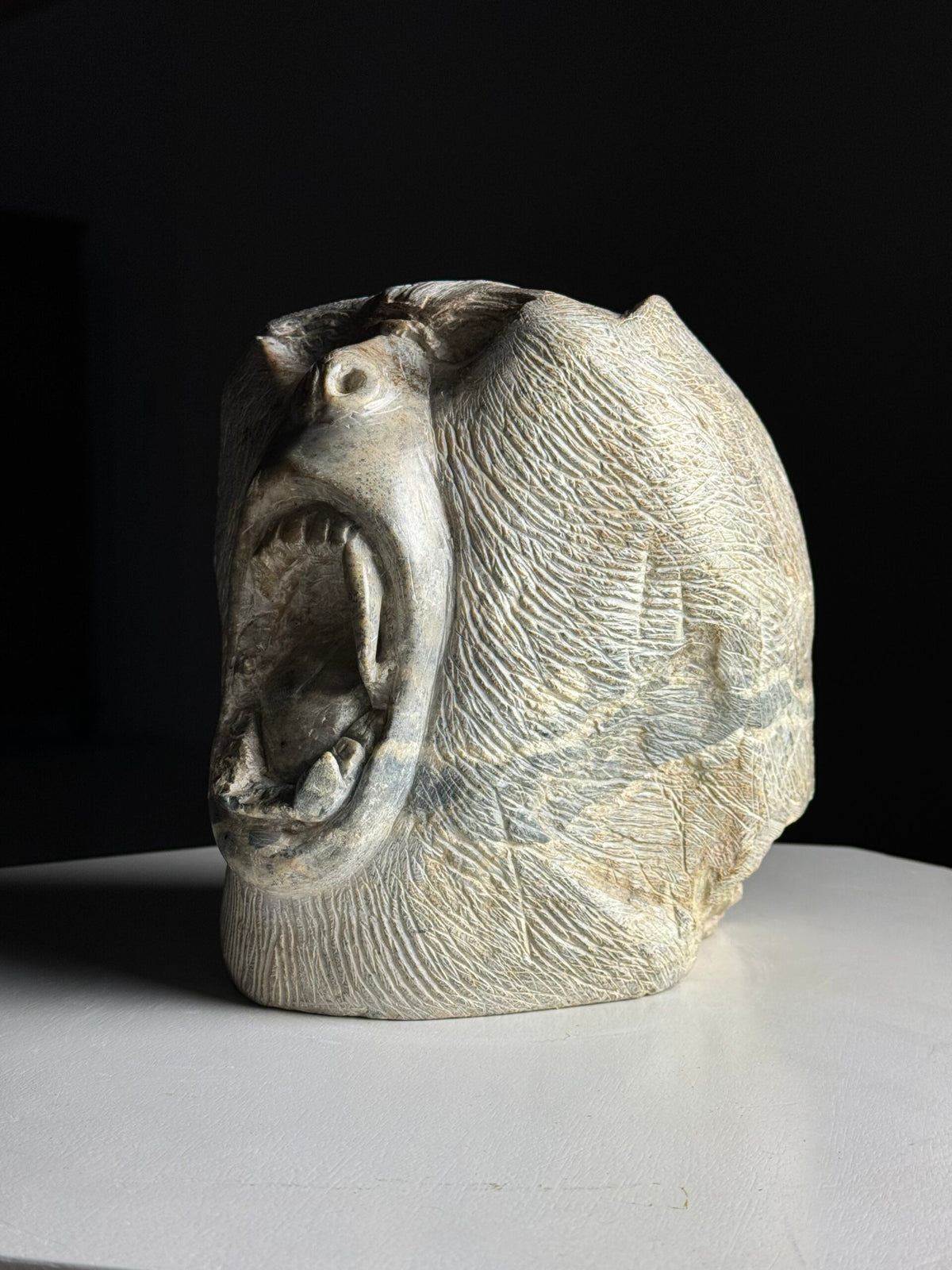 Hand Carved Stone Head of a Screaming Monkey, 20th Century, photo 16