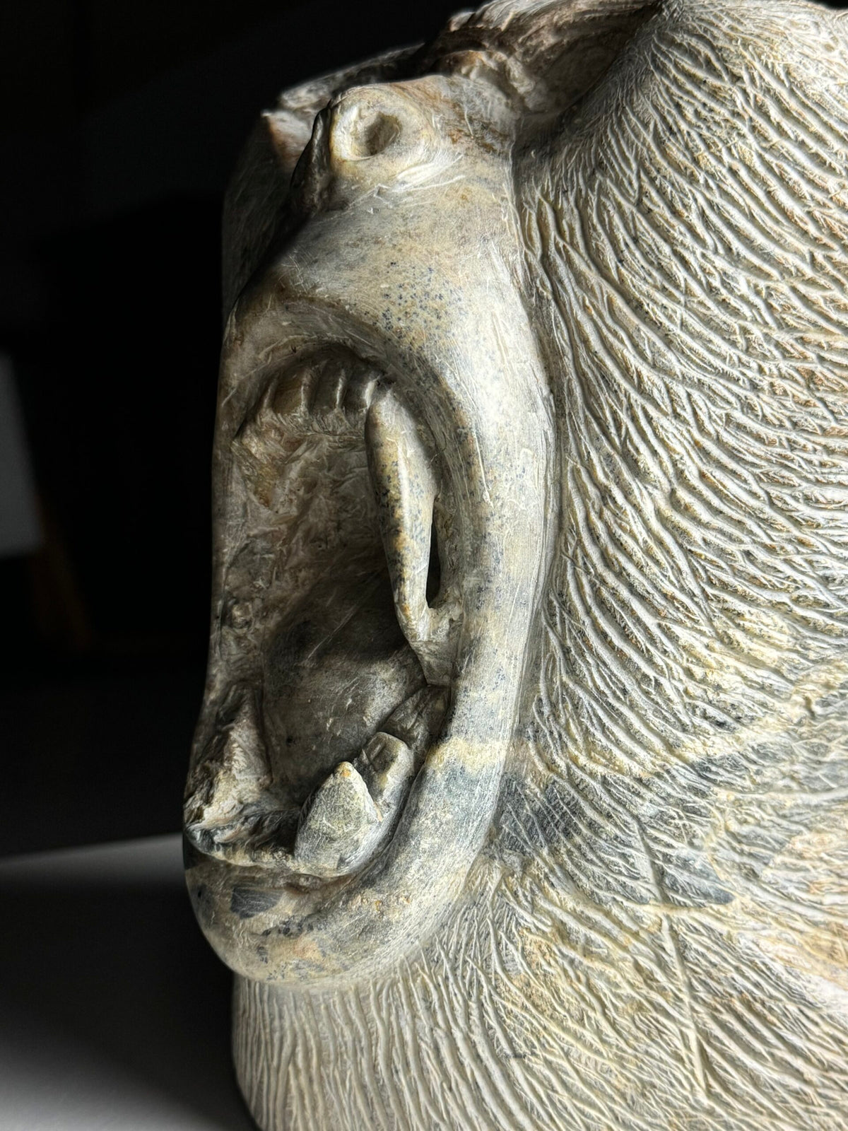 Hand Carved Stone Head of a Screaming Monkey, 20th Century, photo 17