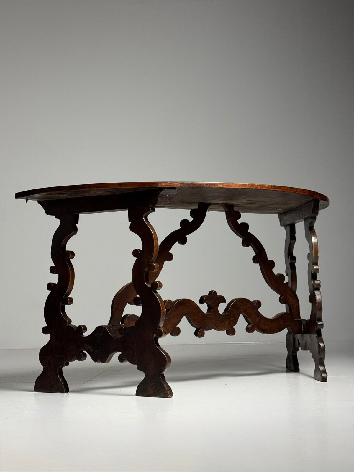 Pair of Italian Walnut Demi Lune Console Tables, 18th Century, photo 30