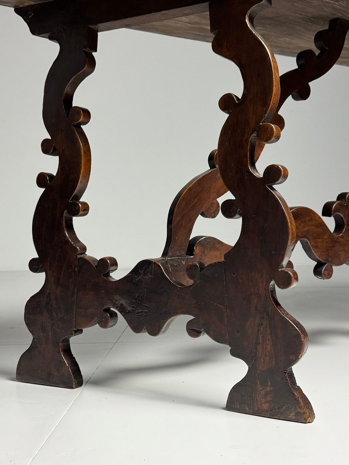 Pair of Italian Walnut Demi Lune Console Tables, 18th Century, photo 24