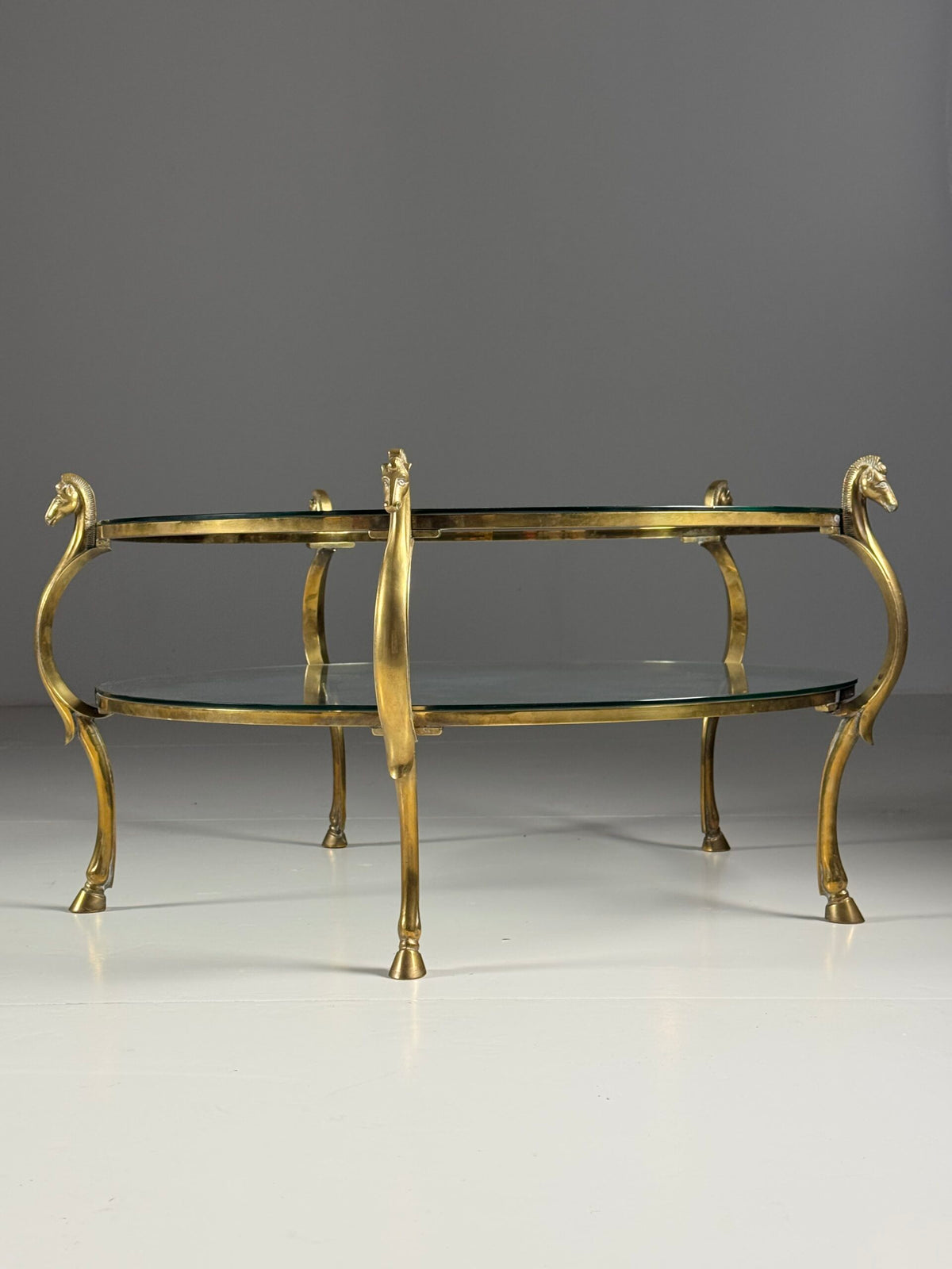 Vintage Brass Seahorse Coffee Table with Two Glass Tops, photo 6
