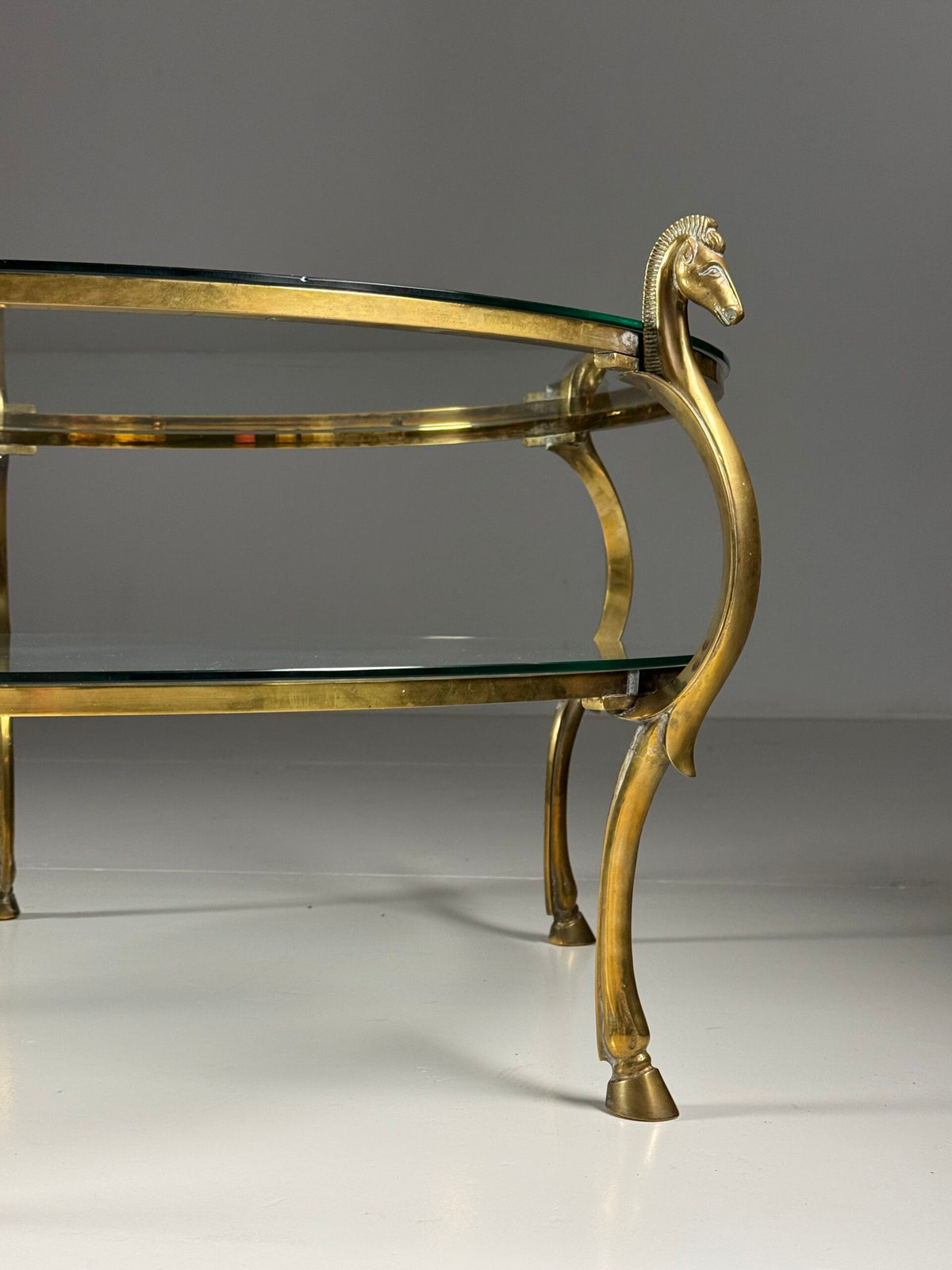 Vintage Brass Seahorse Coffee Table with Two Glass Tops, photo 8