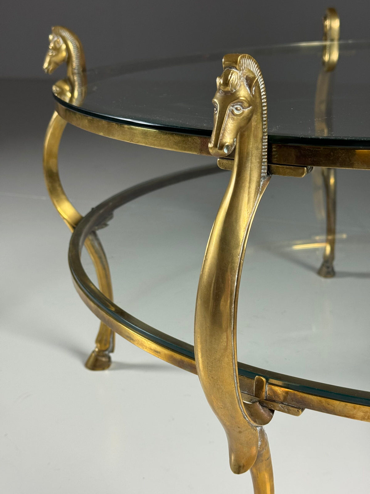 Vintage Brass Seahorse Coffee Table with Two Glass Tops, photo 12