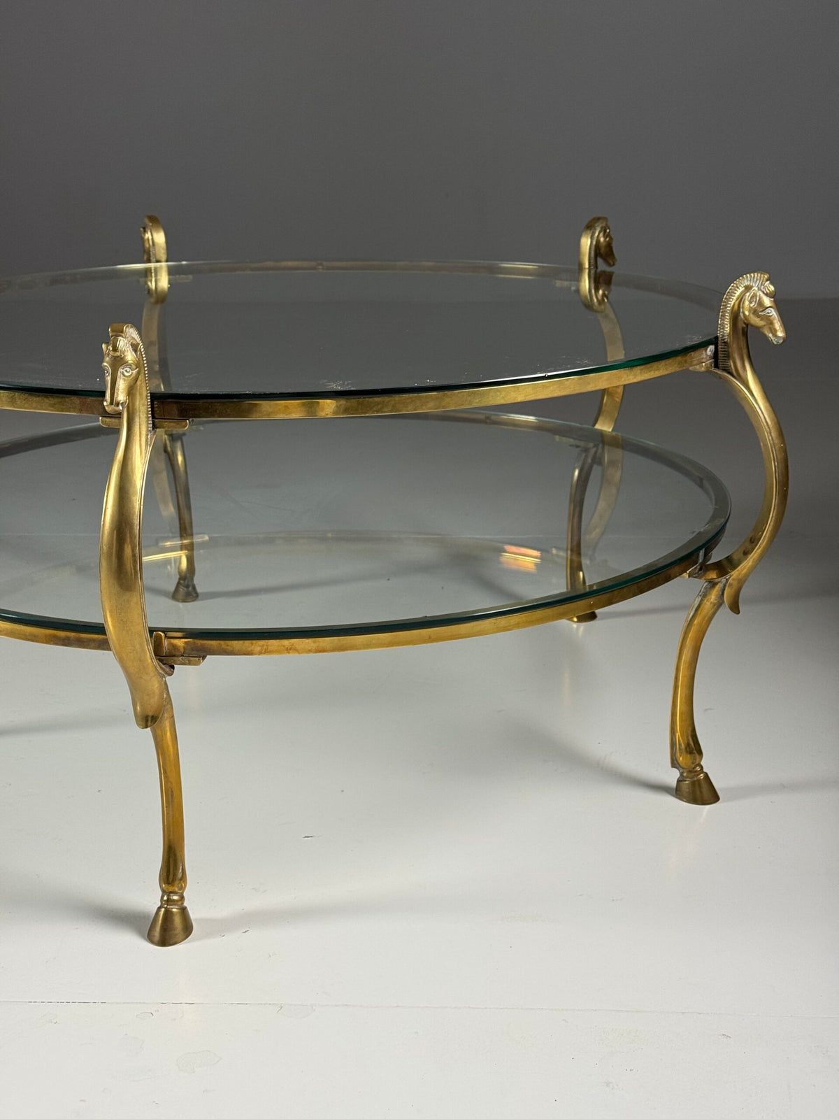 Vintage Brass Seahorse Coffee Table with Two Glass Tops, photo 14