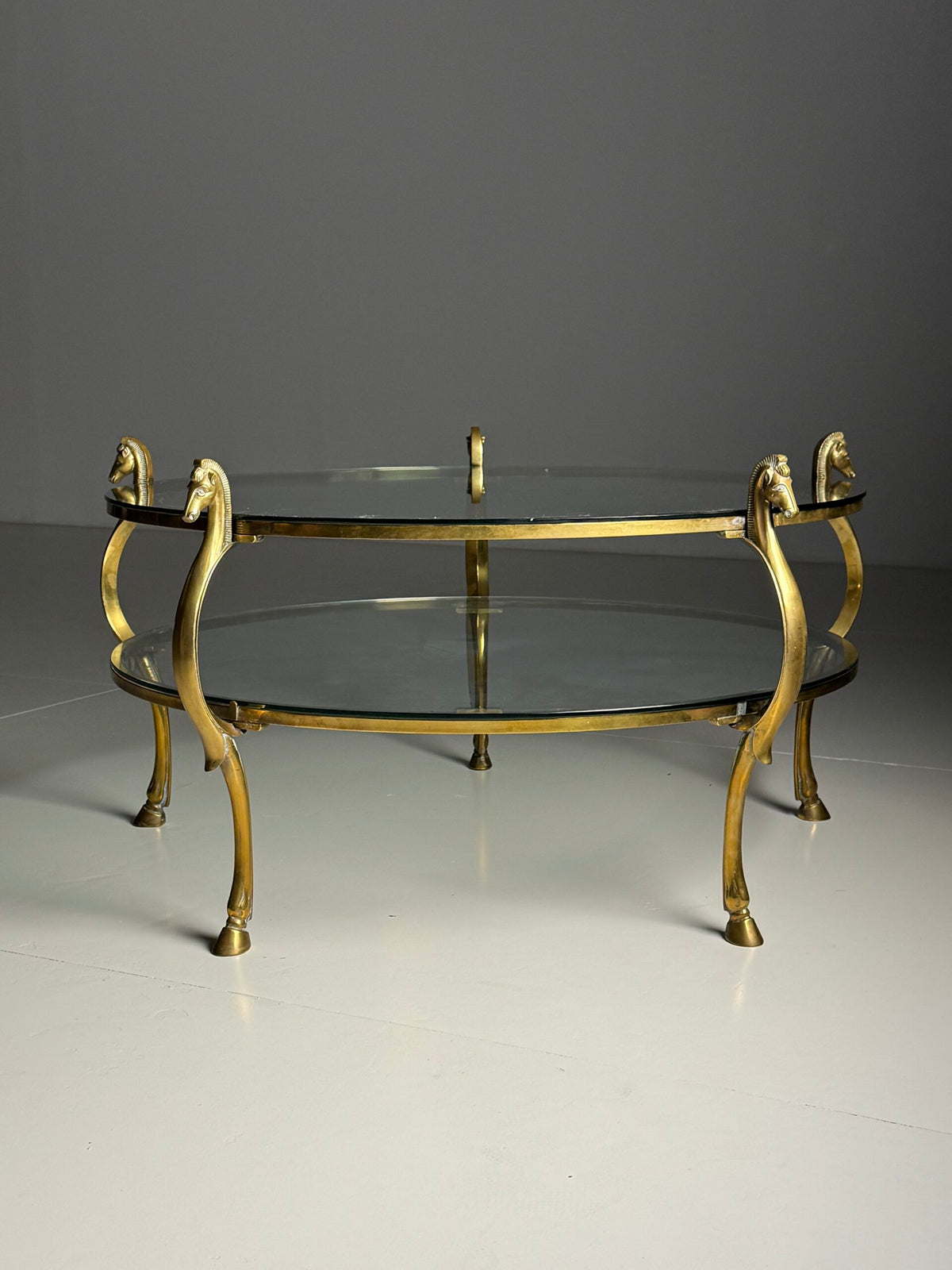 Vintage Brass Seahorse Coffee Table with Two Glass Tops, photo 17