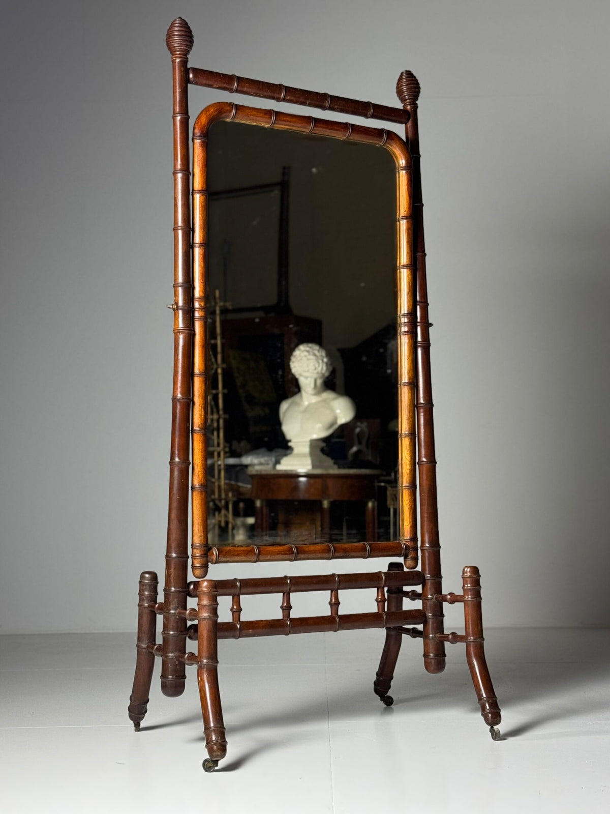 French Faux Bamboo Cheval Mirror, c. 1890 to 1900, photo 1