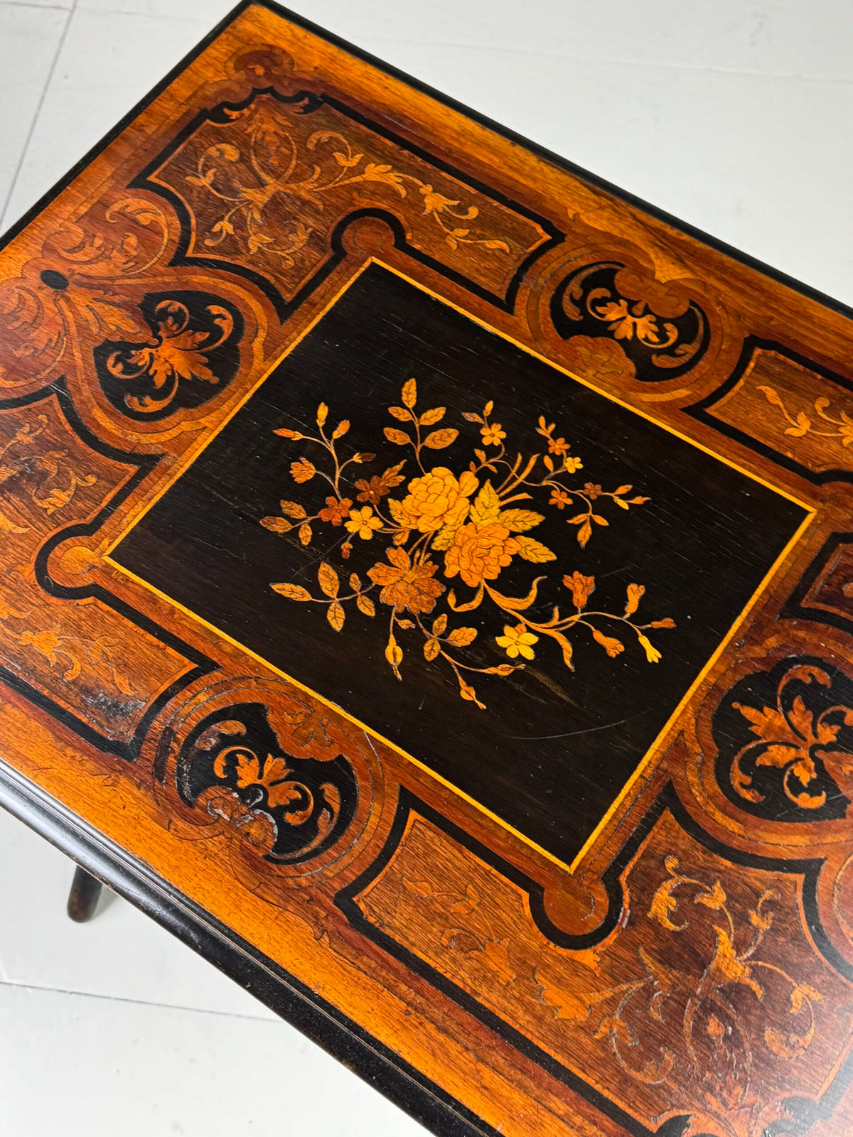 Napoleon III Tray Table with Inlaid Top and Faux Bamboo Frame, photo 8