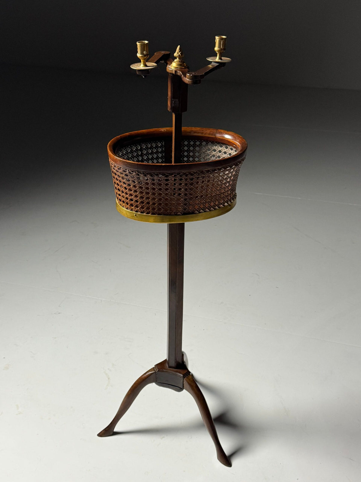English Mahogany Stand with Cane Basket and Candle Holders, 19th Century, photo 15
