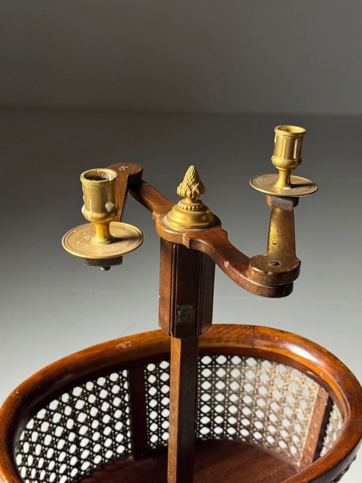 English Mahogany Stand with Cane Basket and Candle Holders, 19th Century, photo 13