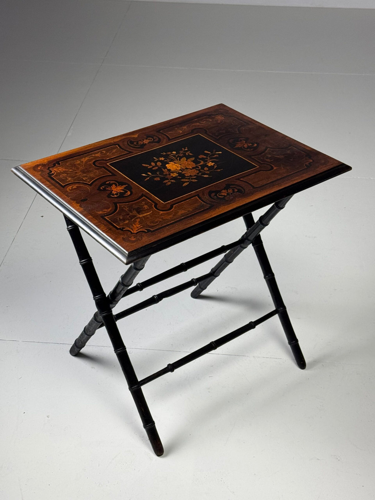Napoleon III Tray Table with Inlaid Top and Faux Bamboo Frame, photo 1