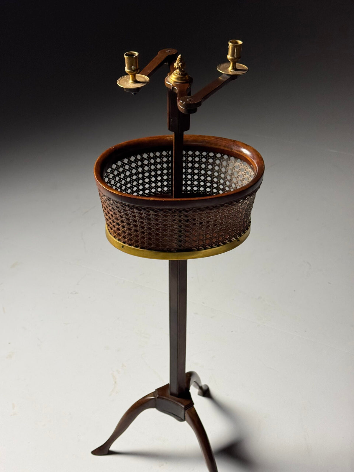 English Mahogany Stand with Cane Basket and Candle Holders, 19th Century, photo 5
