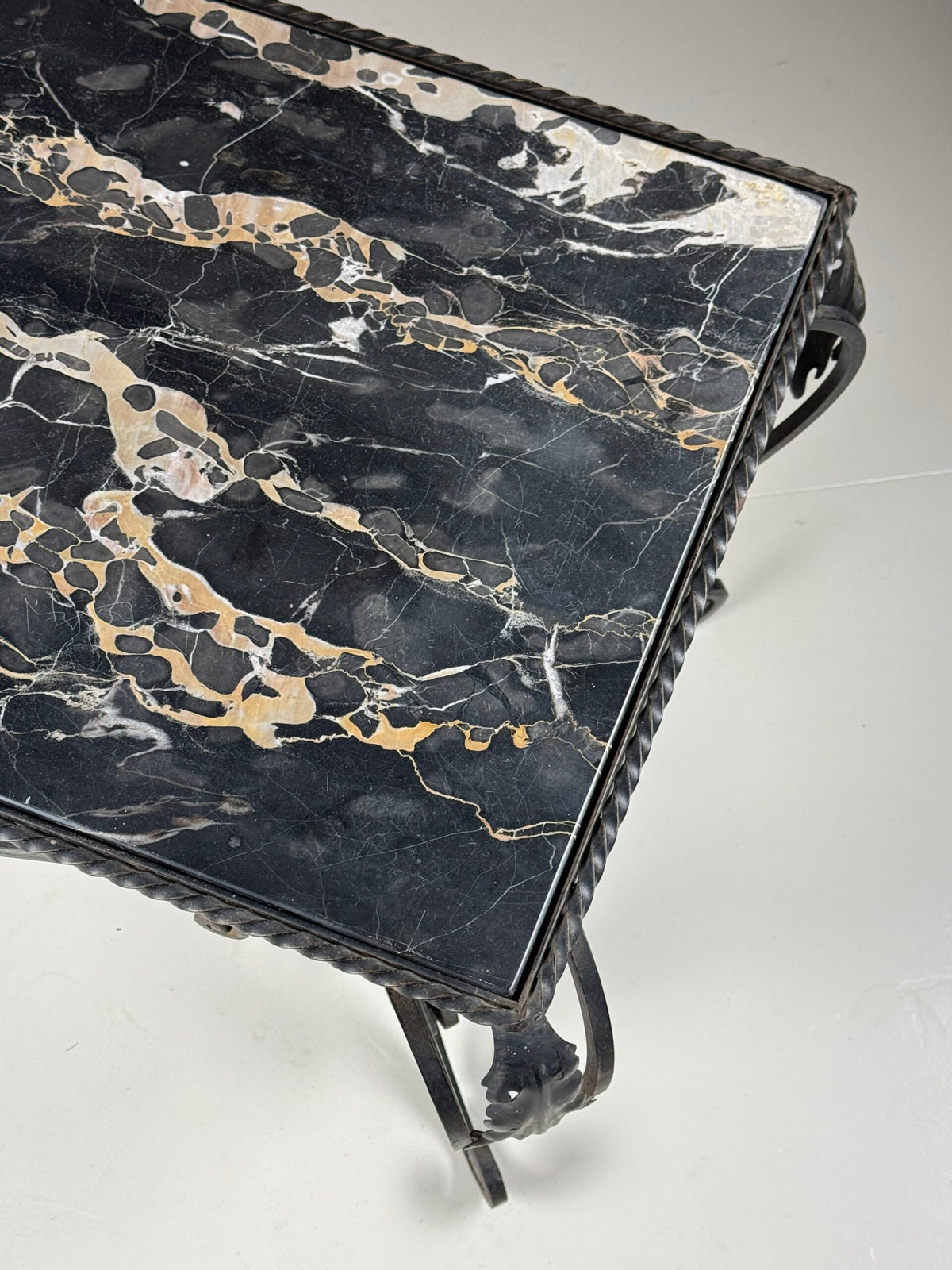 Mid 20th Century Wrought Iron Coffee Table with Black Marble Top, photo 10