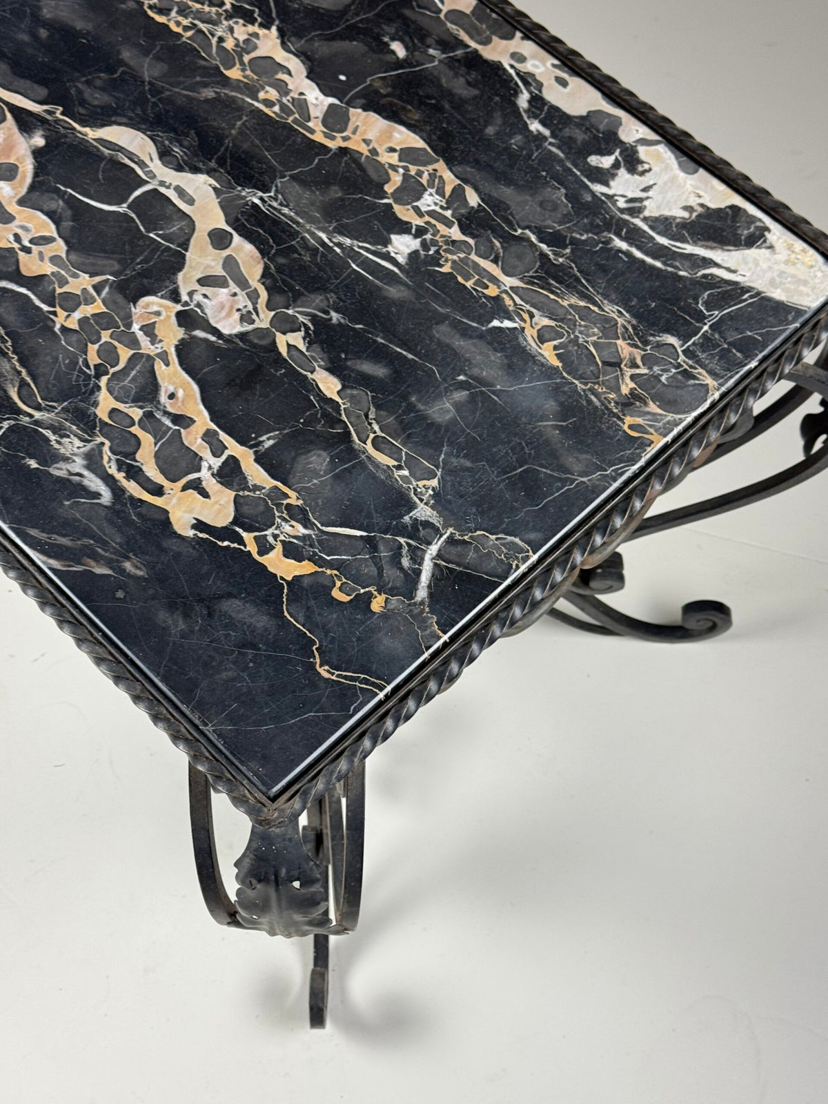 Mid 20th Century Wrought Iron Coffee Table with Black Marble Top, photo 2