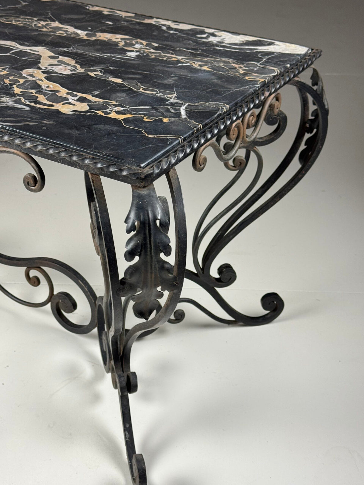 Mid 20th Century Wrought Iron Coffee Table with Black Marble Top, photo 5
