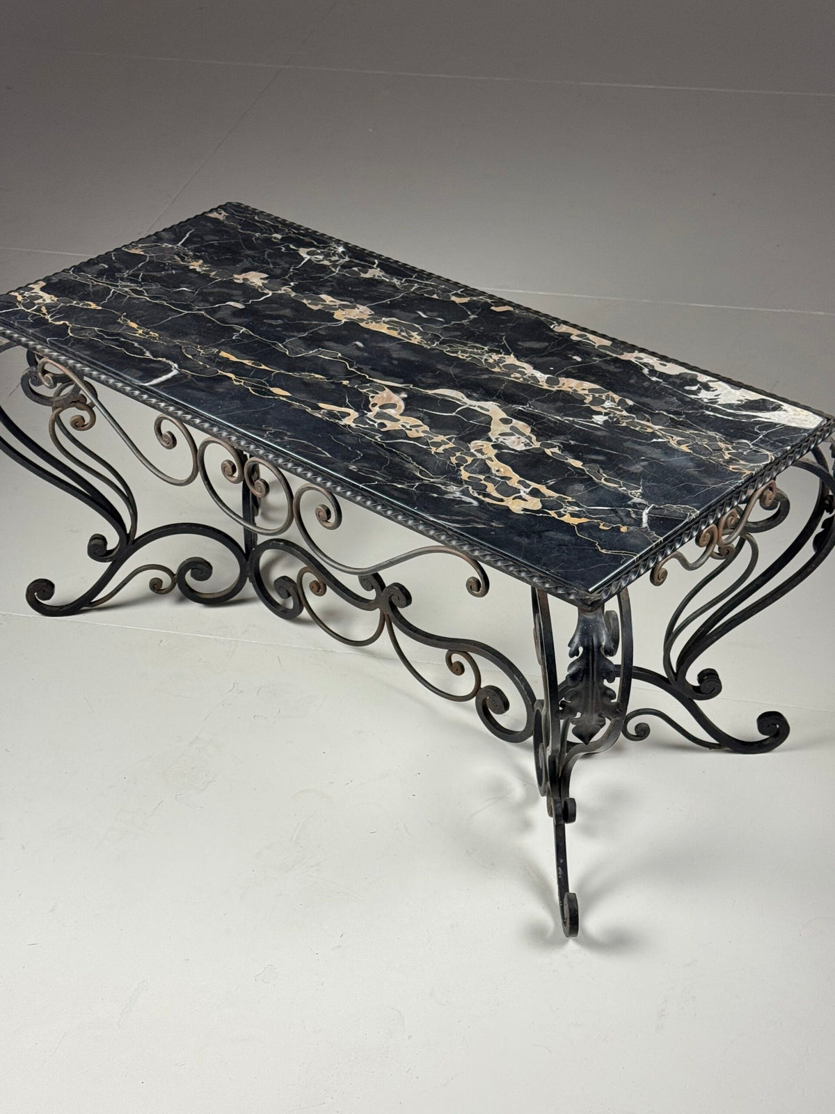 Mid 20th Century Wrought Iron Coffee Table with Black Marble Top, photo 13