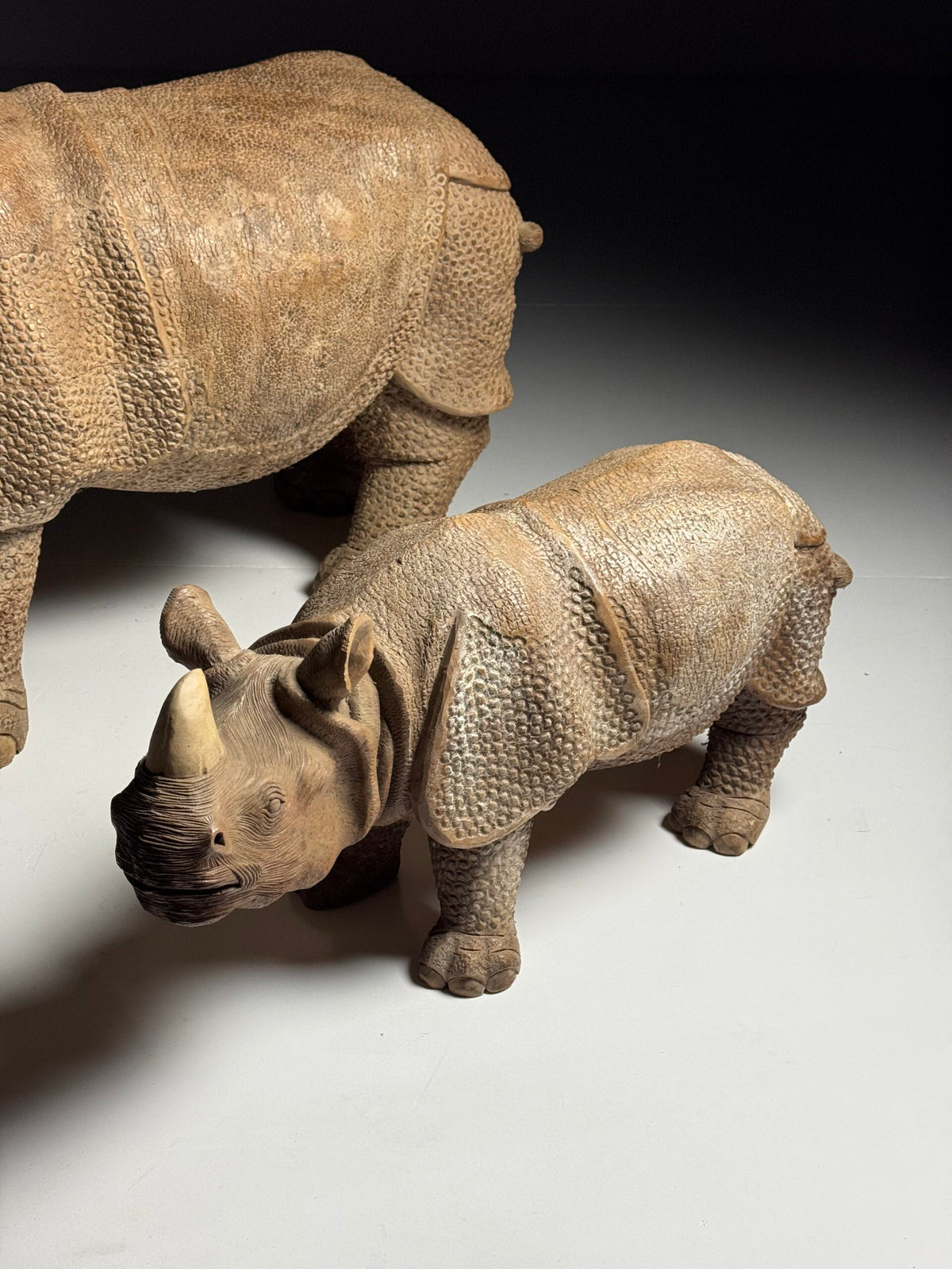 Hand Carved Asian Rhinoceros and Calf, South East Asia, c. 1960, photo 13