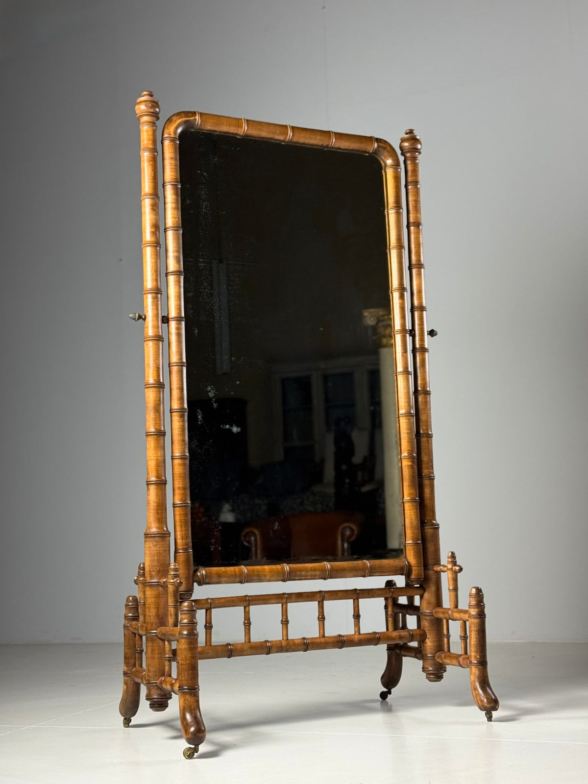 French Faux Bamboo Cheval Mirror, c. 1900, photo 10