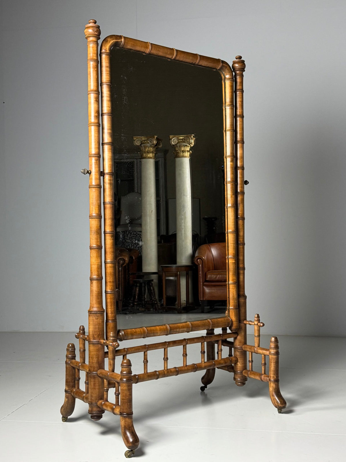 French Faux Bamboo Cheval Mirror, c. 1900, photo 6