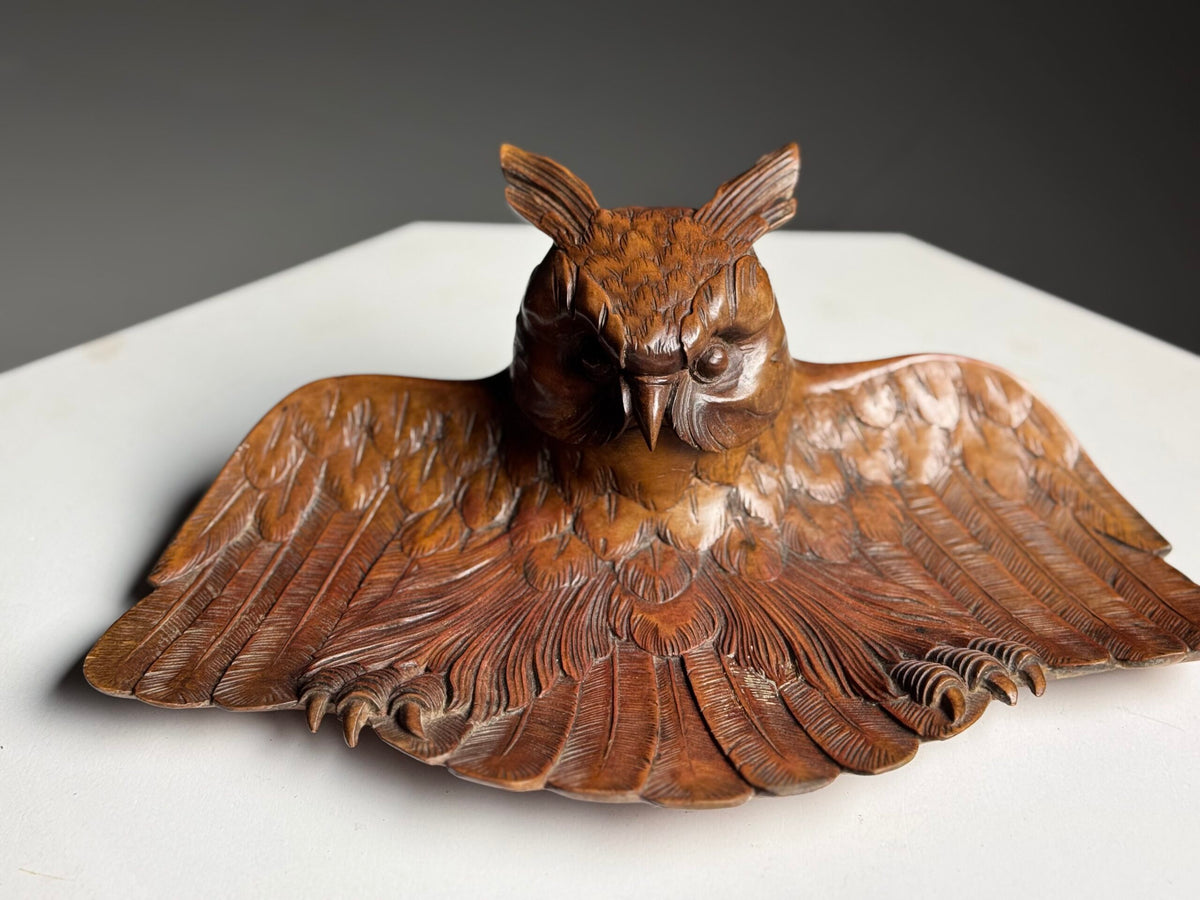 Black Forest Owl Inkwell, Carved Linden Wood, 1918, photo 26