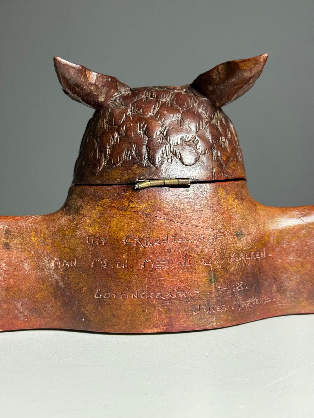 Black Forest Owl Inkwell, Carved Linden Wood, 1918, photo 15