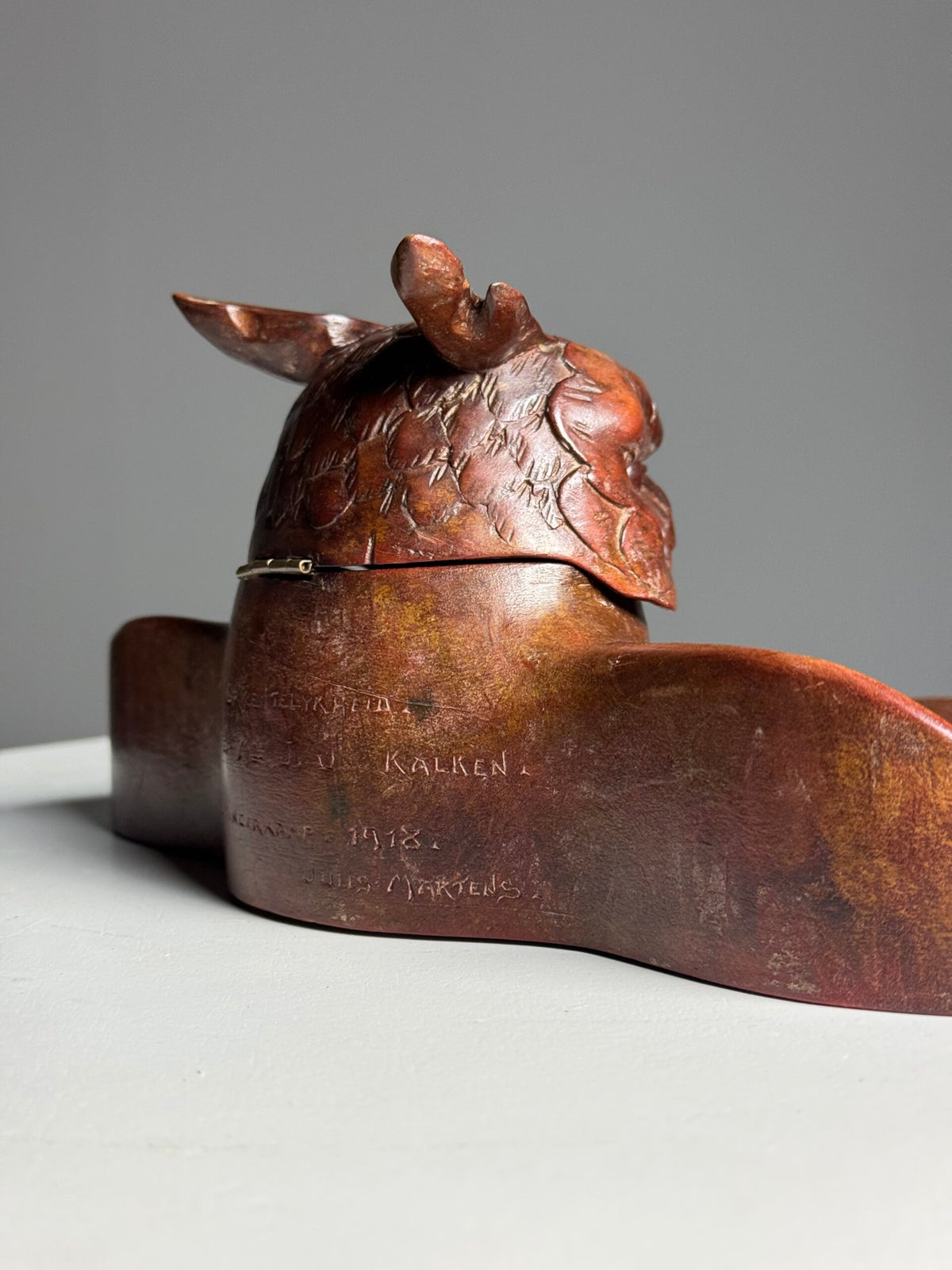 Black Forest Owl Inkwell, Carved Linden Wood, 1918, photo 12