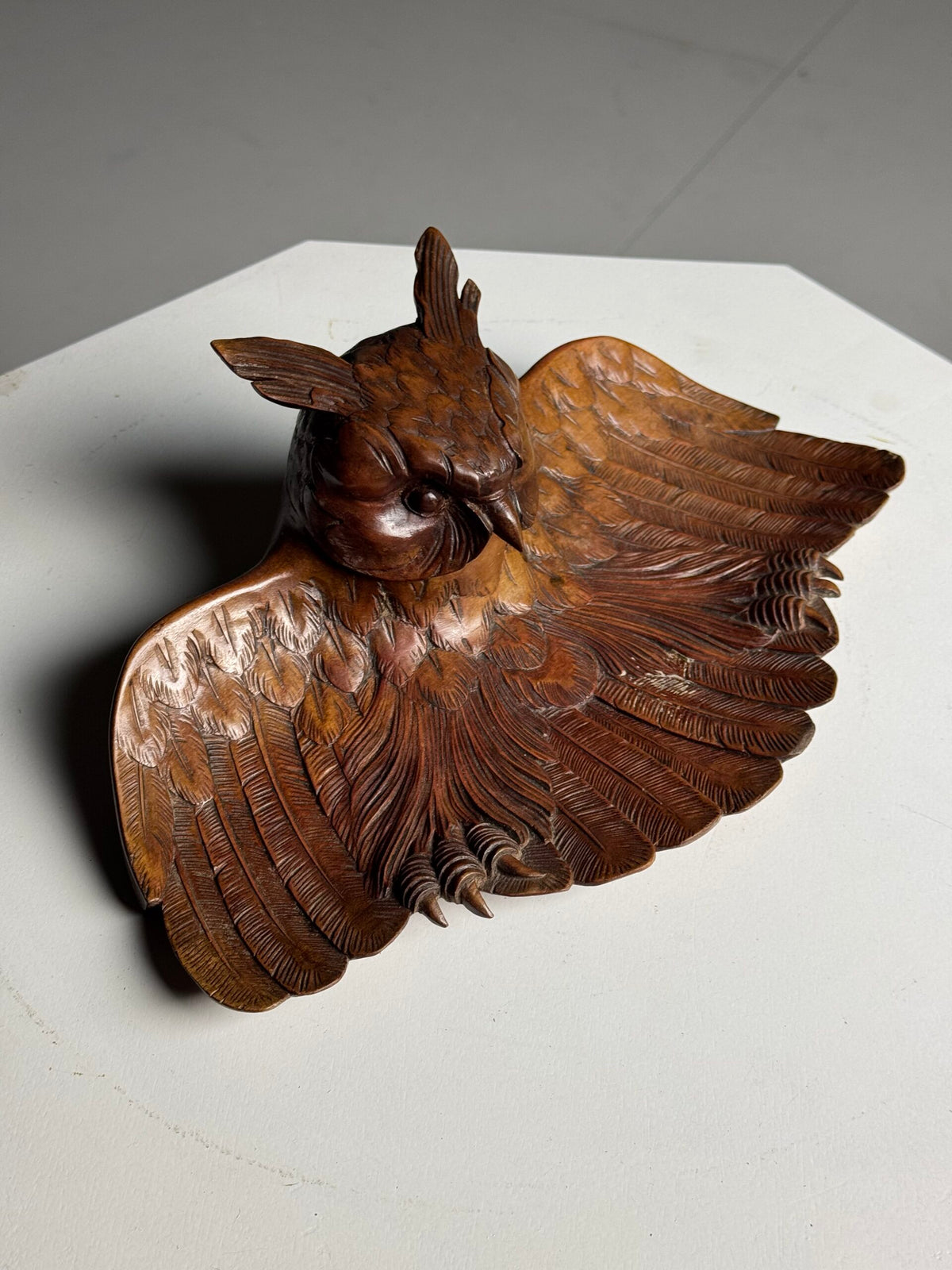 Black Forest Owl Inkwell, Carved Linden Wood, 1918, photo 8