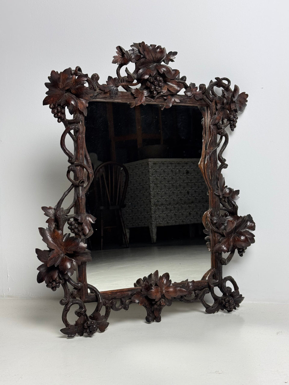Hand Carved Black Forest Mirror, Germany c. 1900, photo 1