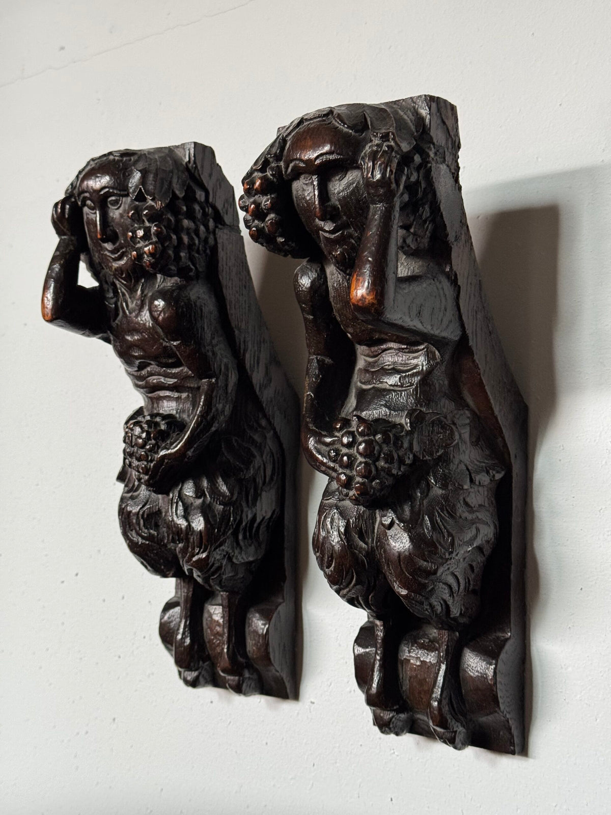 Pair of Hand Carved Wooden Satyrs, 17th or 18th Century, photo 11