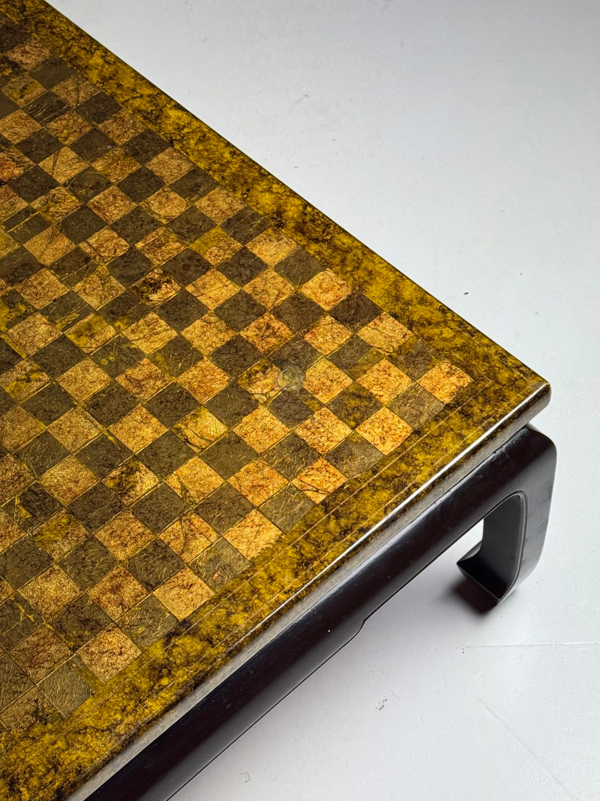 Square Asian Vintage Coffee Table with Chessboard Top, photo 3