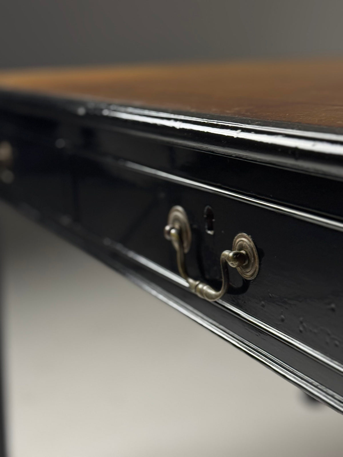 English Black Lacquered Mahogany Writing Table, Late 19th Century, photo 27