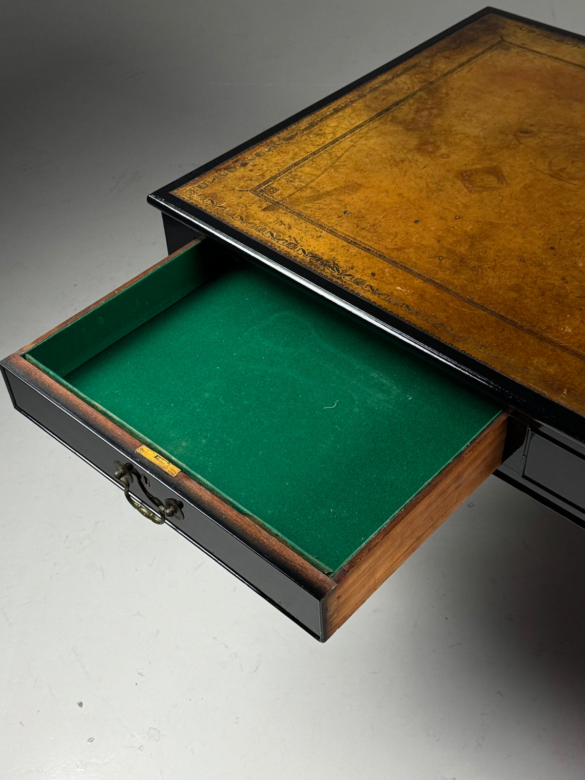 English Black Lacquered Mahogany Writing Table, Late 19th Century, photo 19