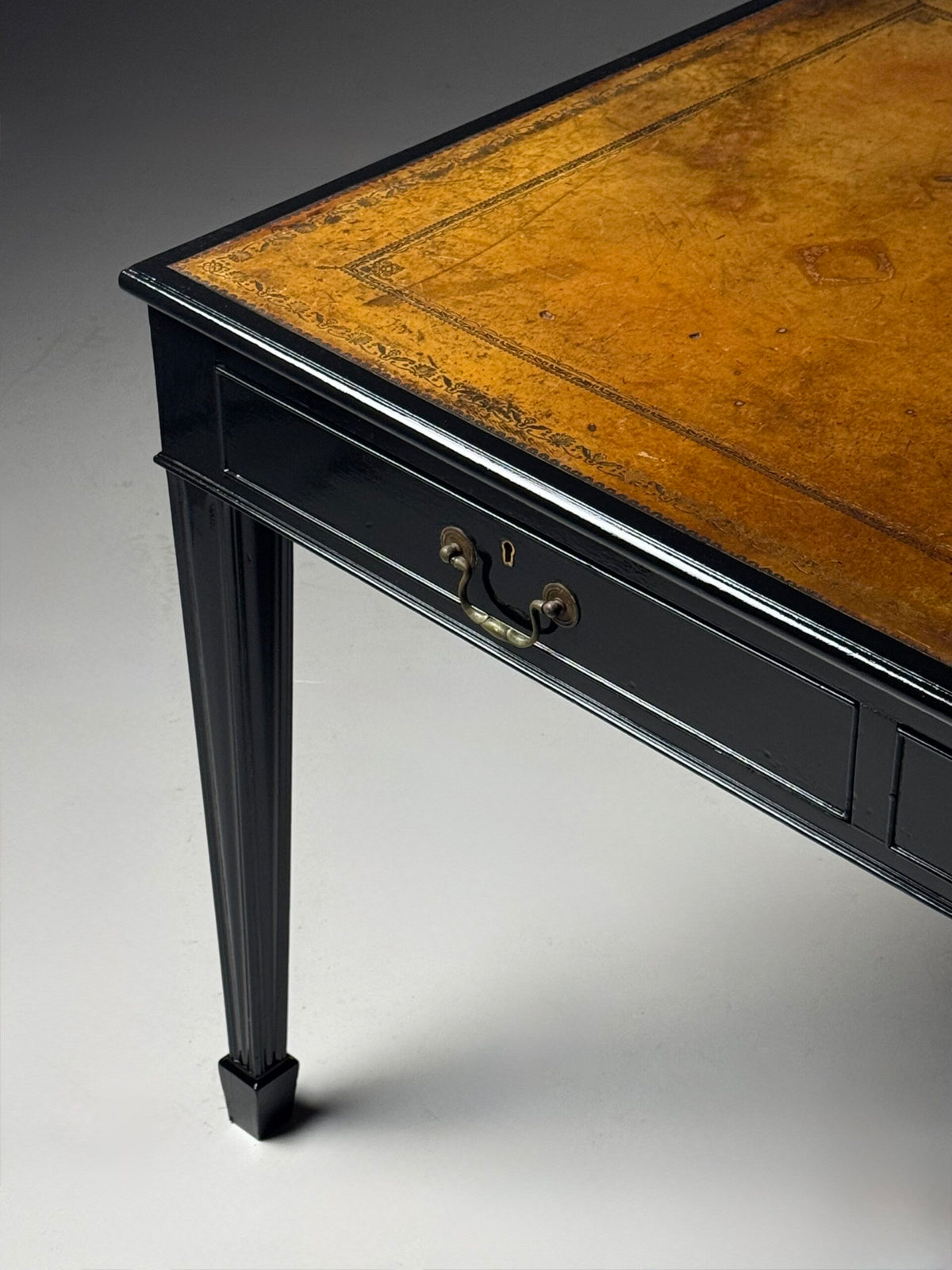 English Black Lacquered Mahogany Writing Table, Late 19th Century, photo 13