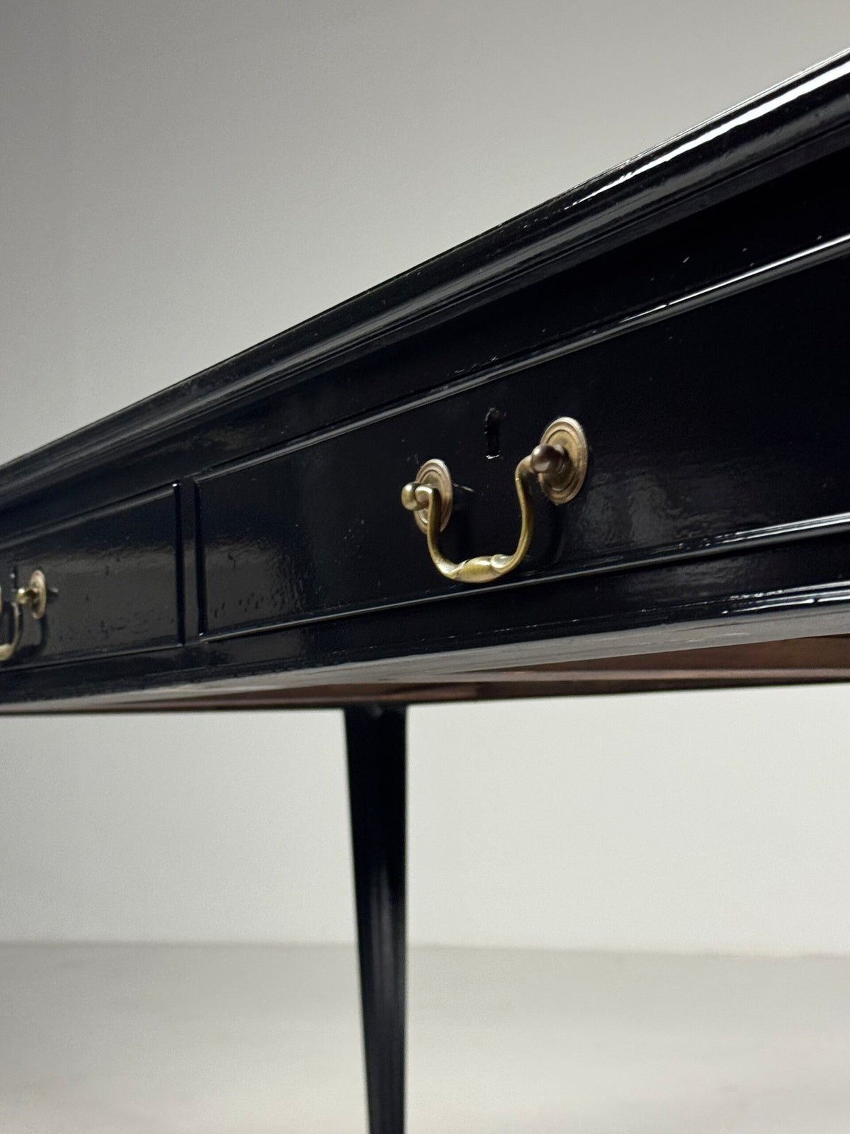 English Black Lacquered Mahogany Writing Table, Late 19th Century, photo 5