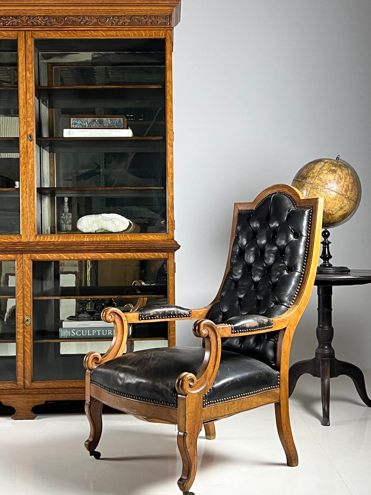 French Black Leather Tufted Armchair, c. 1900, photo 2