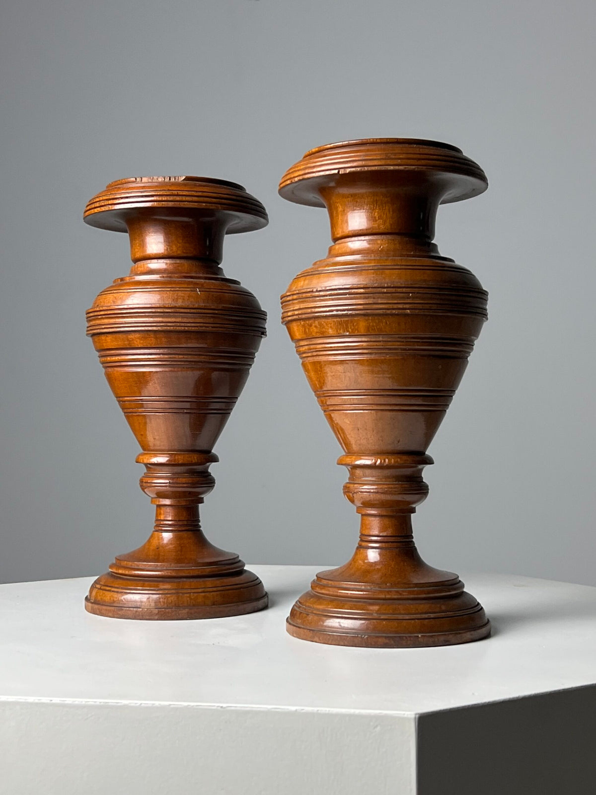 Pair of Solid Mahogany Candlesticks or Vases, France c. 1900, photo 6