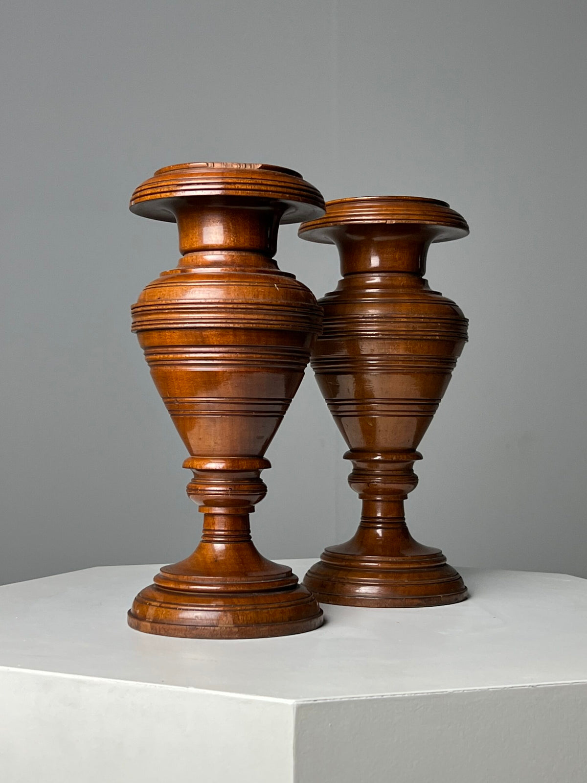 Pair of Solid Mahogany Candlesticks or Vases, France c. 1900, photo 8