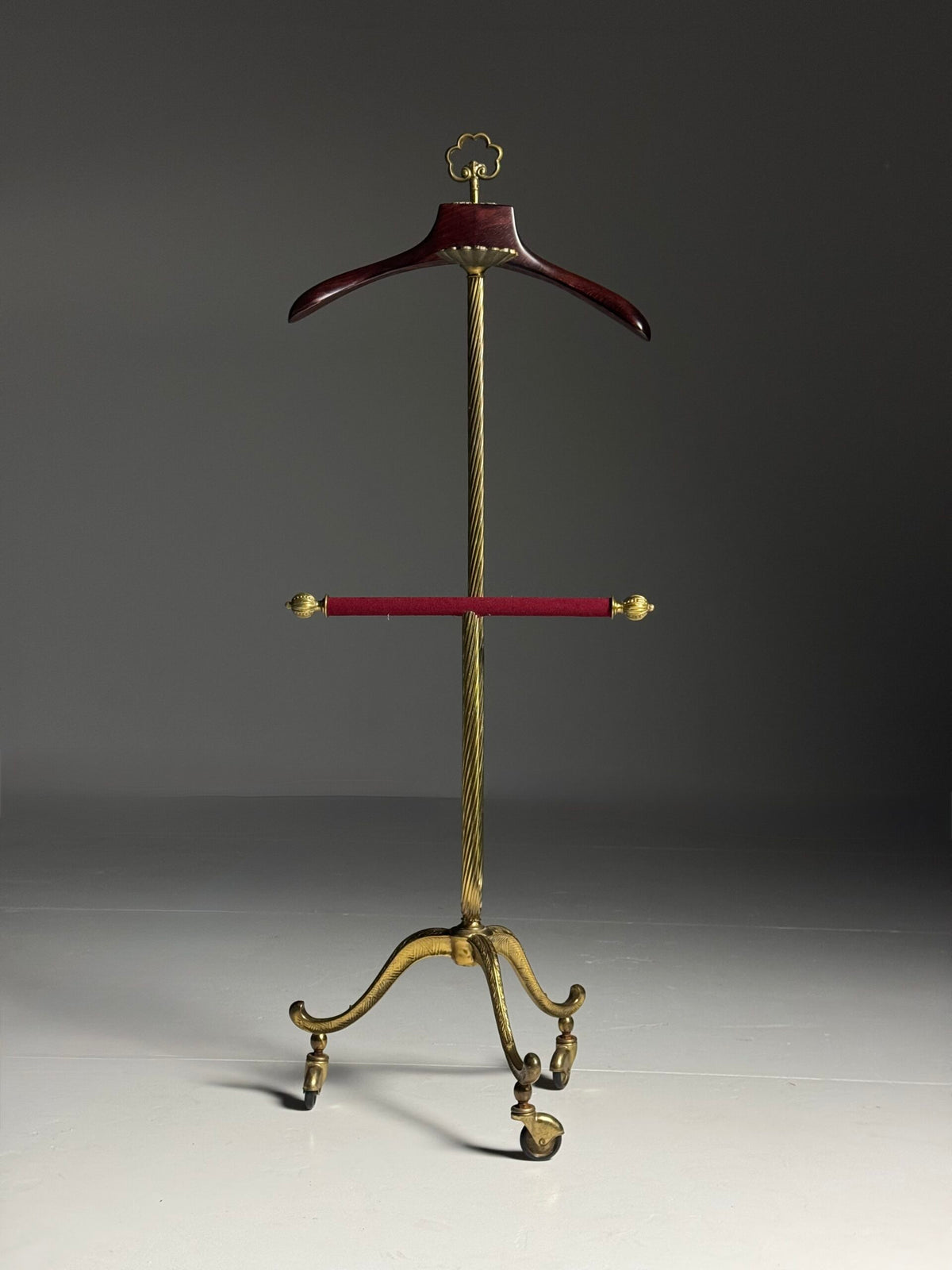 French Brass and Mahogany Clothes Valet on Wheels, Mid 20th Century, photo 1