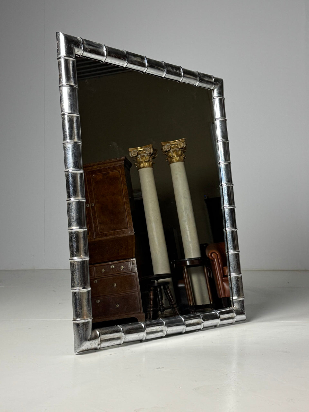 Large Chrome Faux Bamboo Mirror, 1970s to 1980s, photo 9