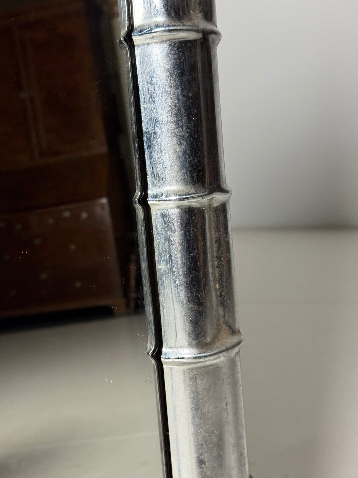 Large Chrome Faux Bamboo Mirror, 1970s to 1980s, photo 4