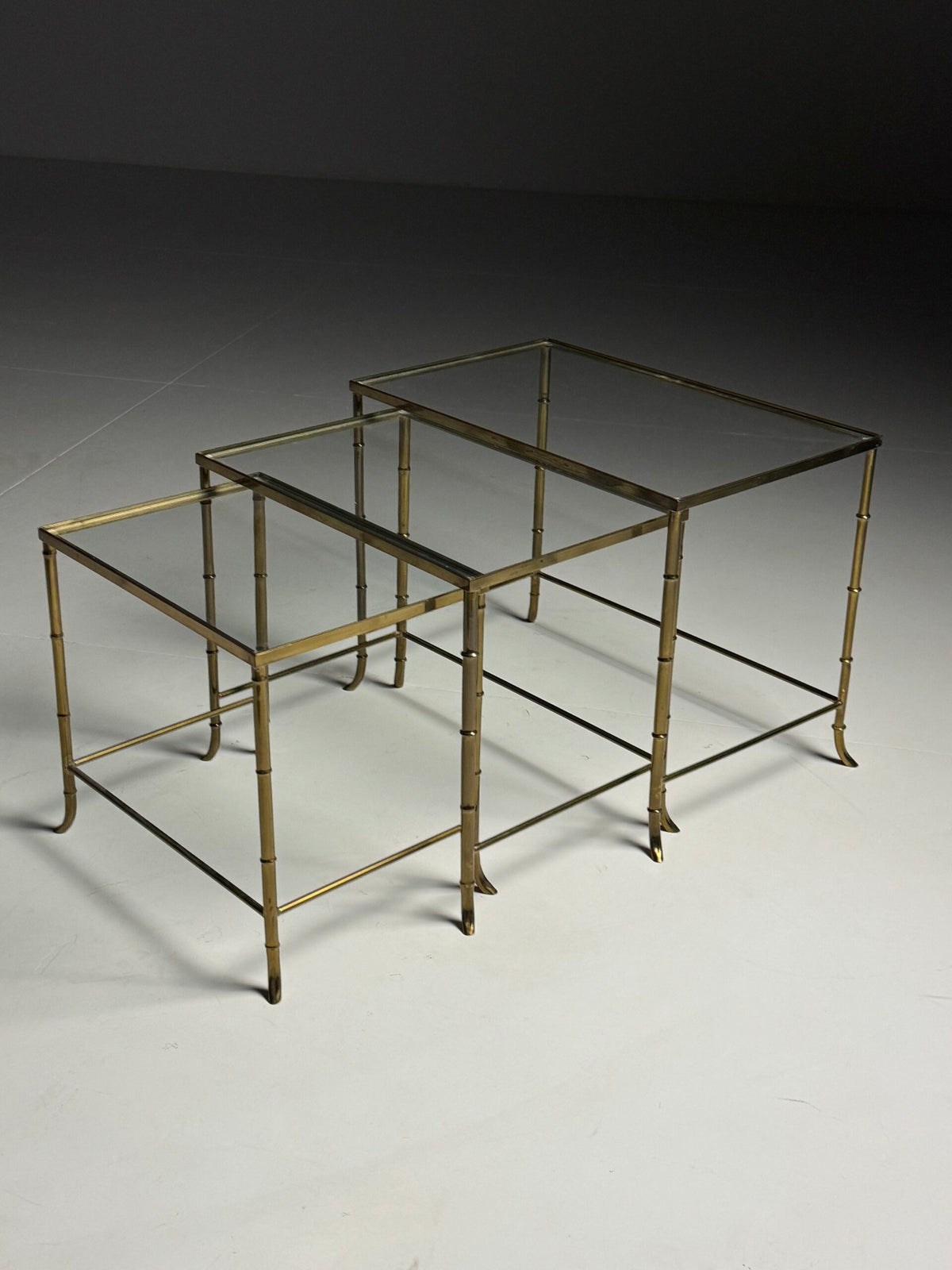 Set of Three Gold Coloured Faux Bamboo Nesting Tables, Mid 20th Century, photo 2