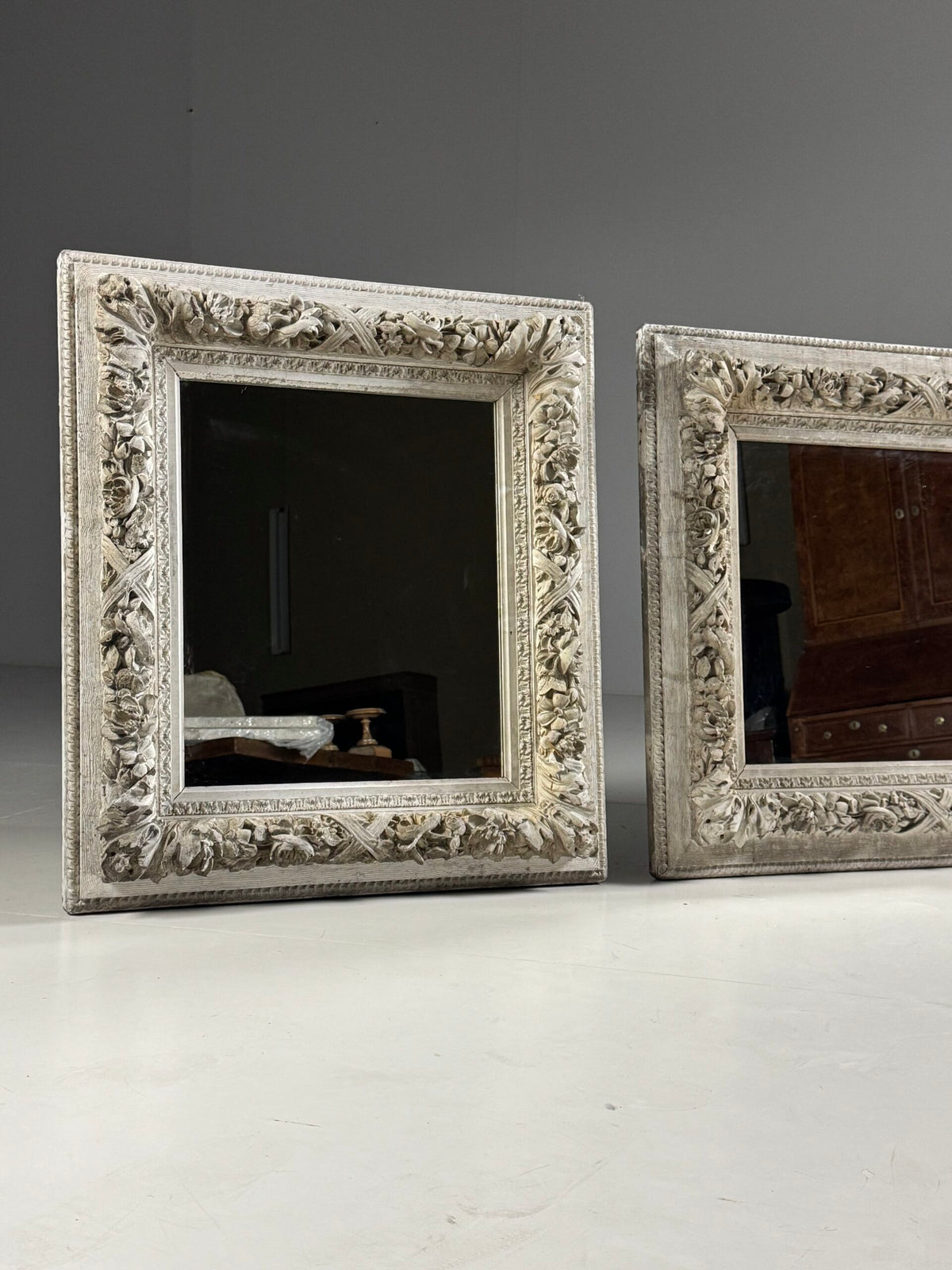 Set of Three White French Mirrors, Early to Mid 20th Century, photo 4