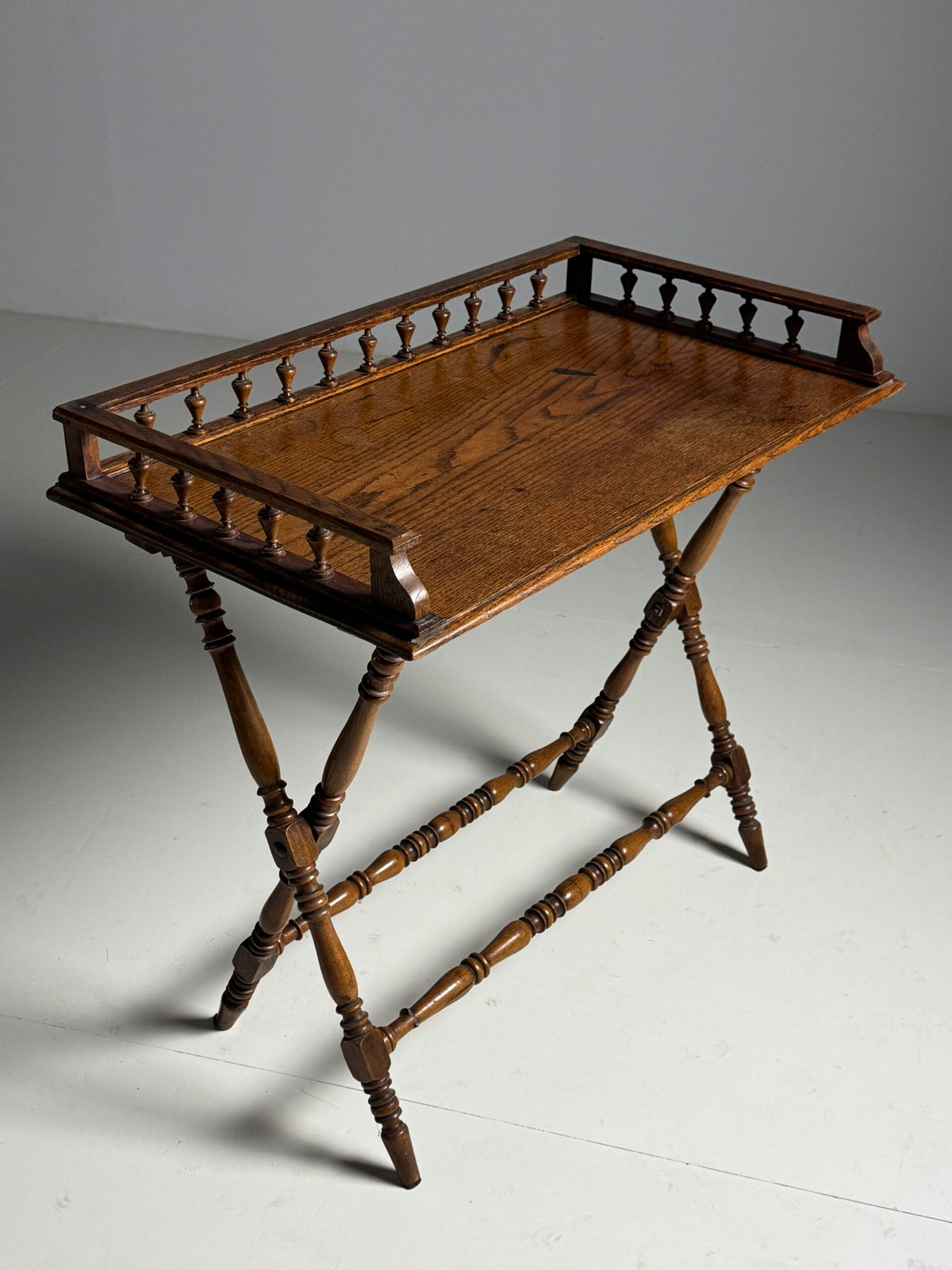 Solid Oak Etagere Tray Table, Early 20th Century, photo 2
