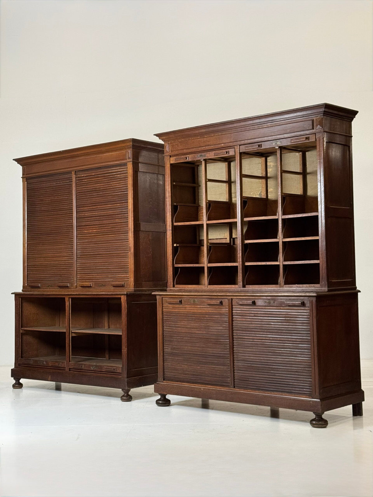 Pair of Belgian Oak Roll-Front Filing Cabinets, c. 1900 to 1920, photo 2