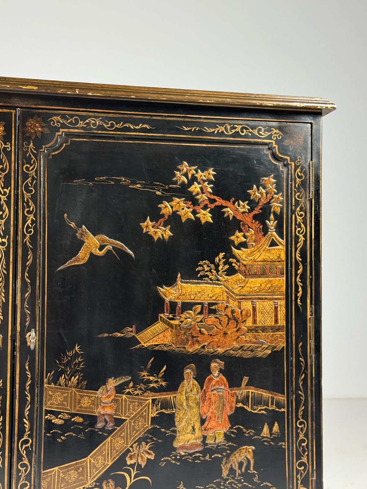 English Black Lacquer Chinoiserie Cabinet, Mid 20th Century, photo 22