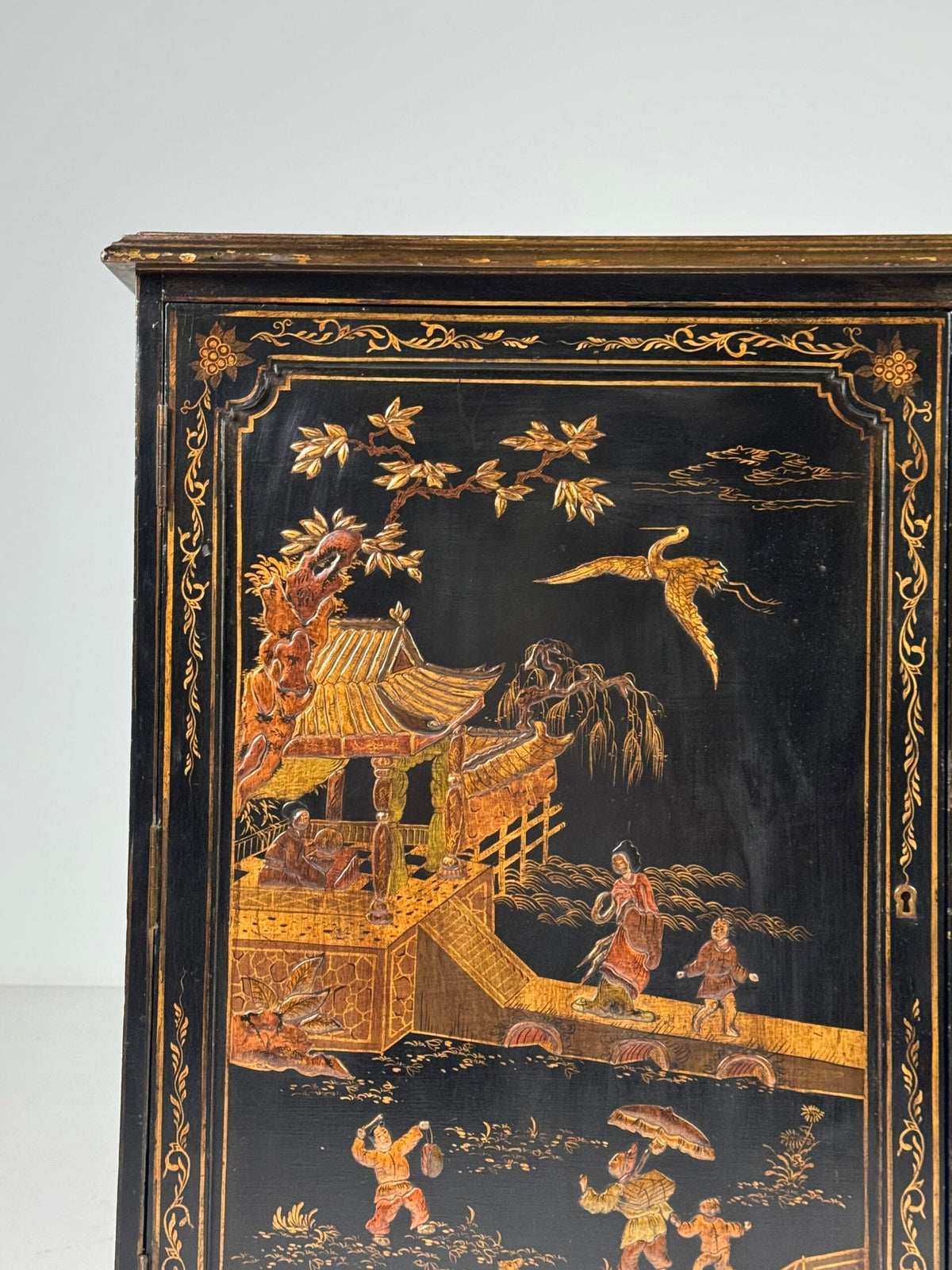 English Black Lacquer Chinoiserie Cabinet, Mid 20th Century, photo 20