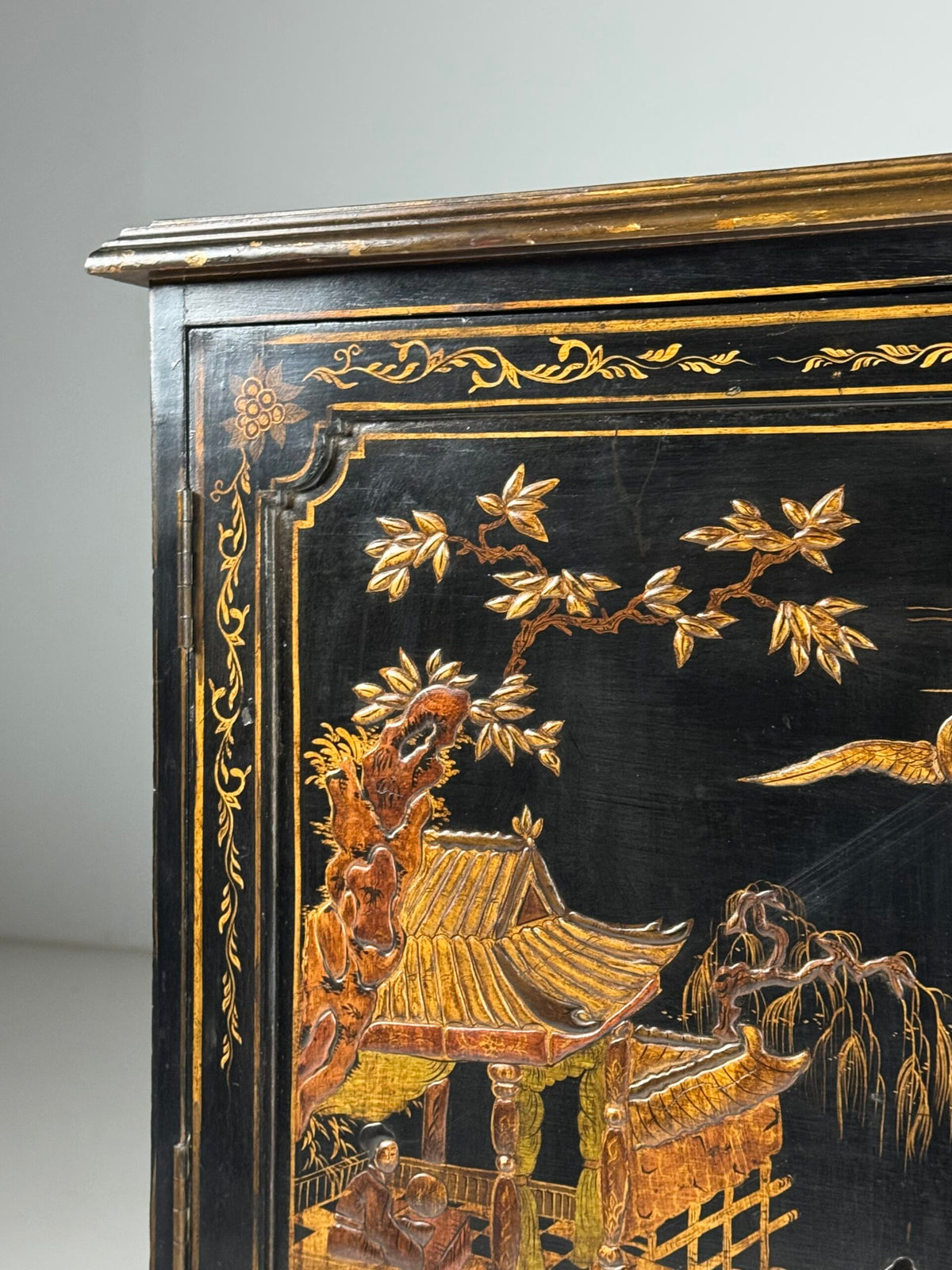 English Black Lacquer Chinoiserie Cabinet, Mid 20th Century, photo 16